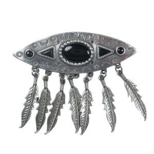 JJ Southwest Tremble Feather Dangle Brooch Pin Silvertone 3 in Vintage 1988